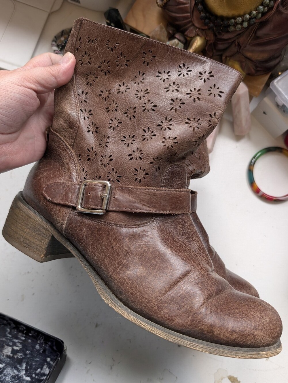 Rudsak Brown Perforated Leather Ankle Boots Size 41 Perfect For Spring Or Fall